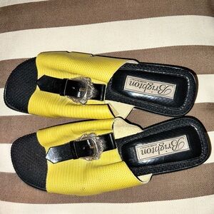 Brighton green leather slides sandals with buckle